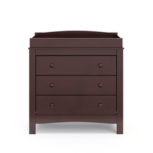 Front view of espresso 3 drawer chest