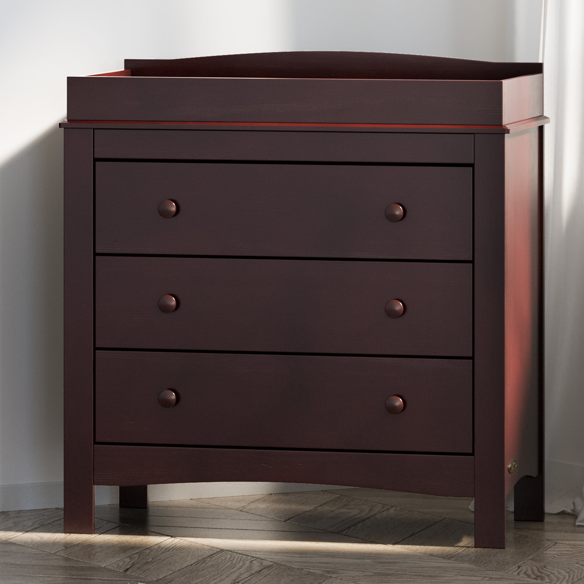 espresso 3 drawer chest in nursery