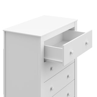 Close-up view of White 4 drawer chest with open drawer