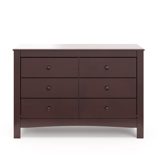 Front view of espresso 6 drawer dresser