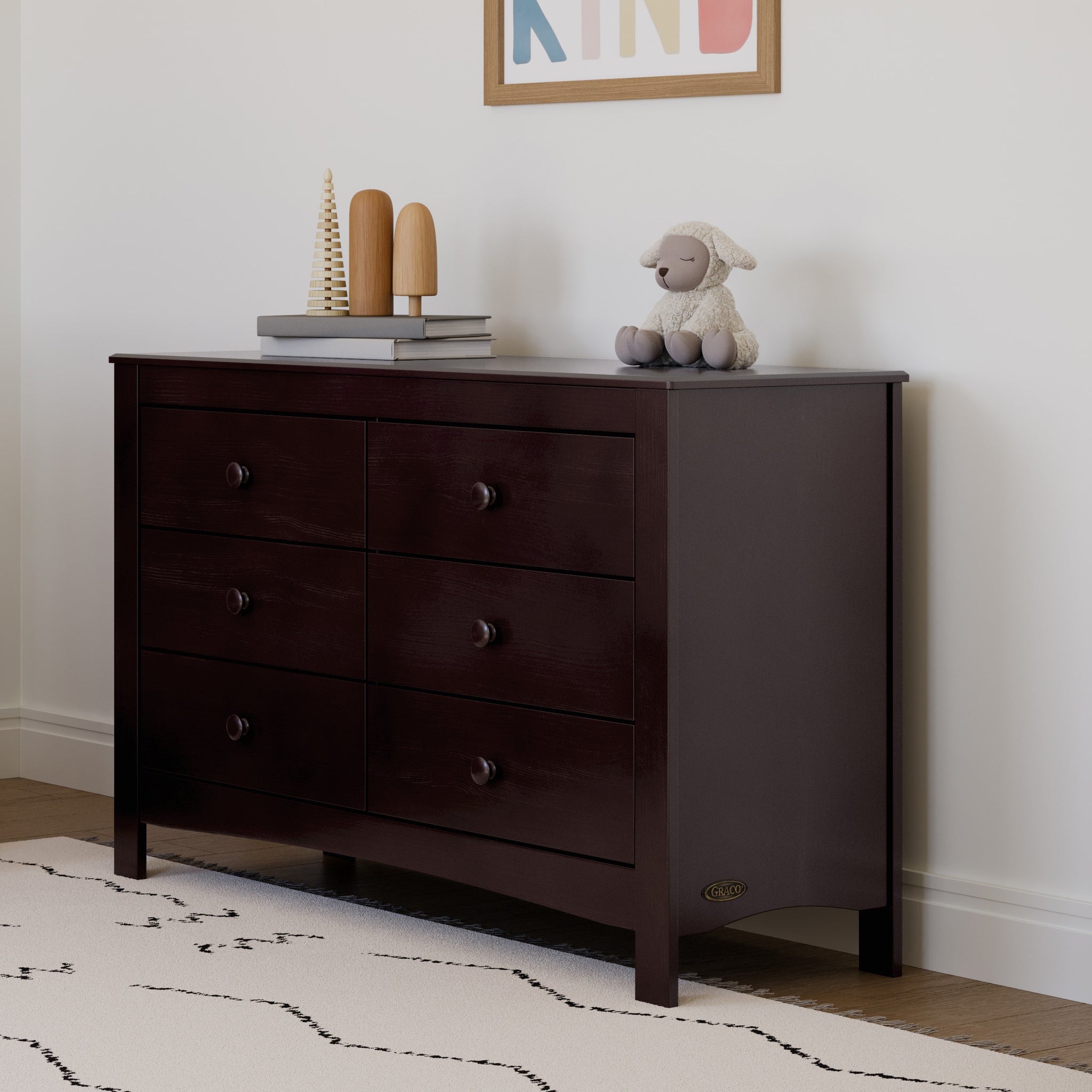 espresso 6 drawer dresser in nursery