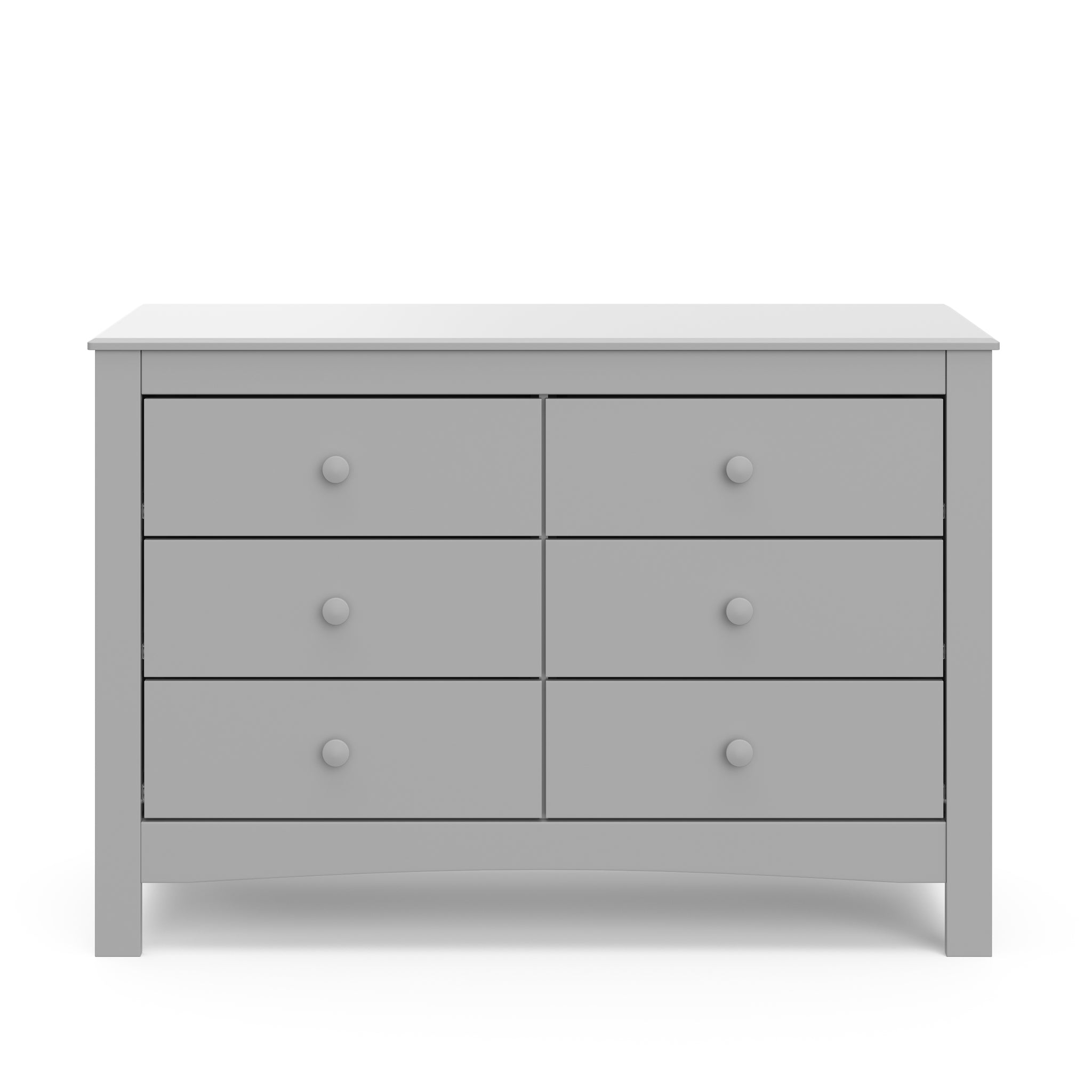 Front view of pebble gray 6 drawer dresser
