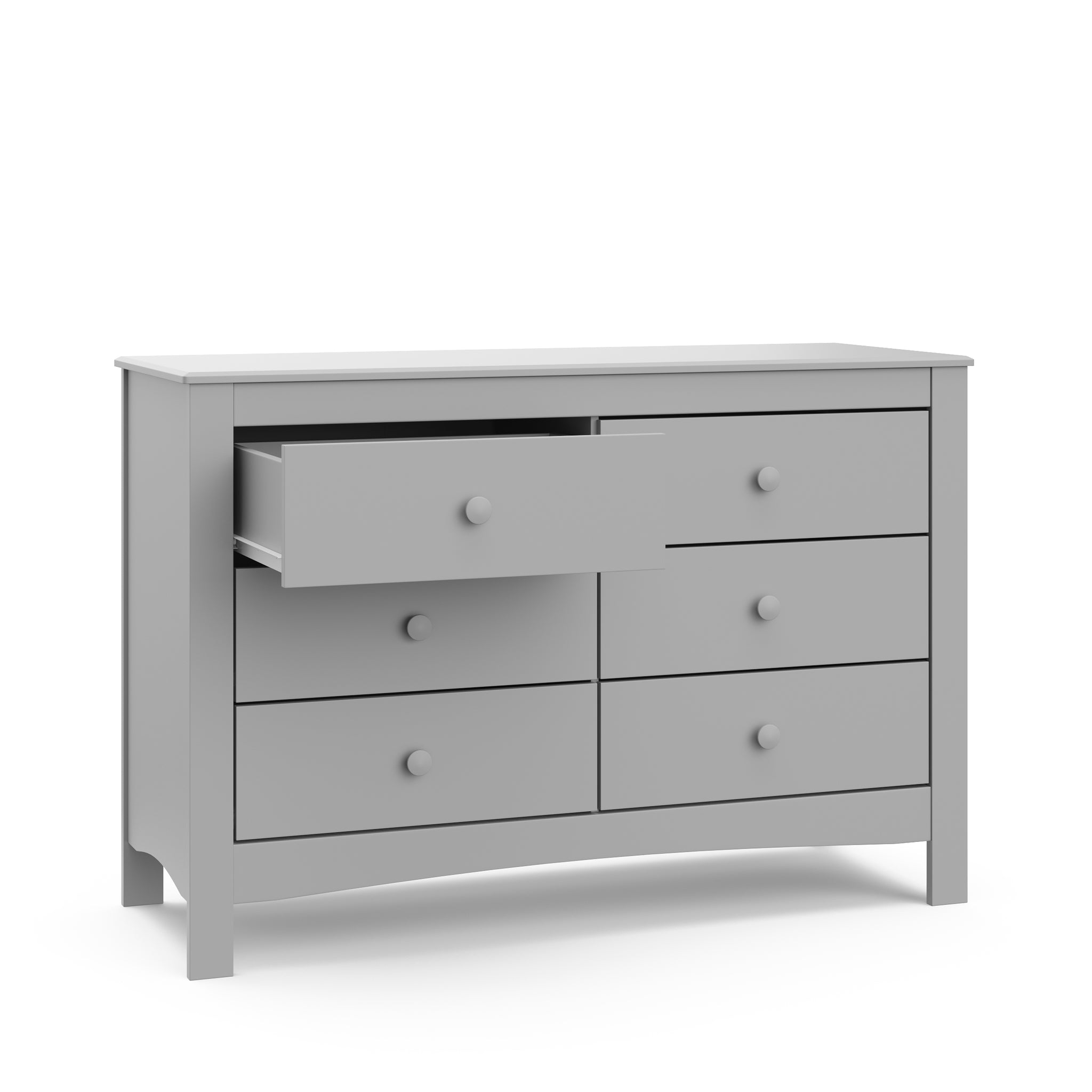 Pebble gray 6 drawer dresser with open drawer
