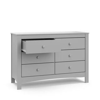 Pebble gray 6 drawer dresser with open drawer