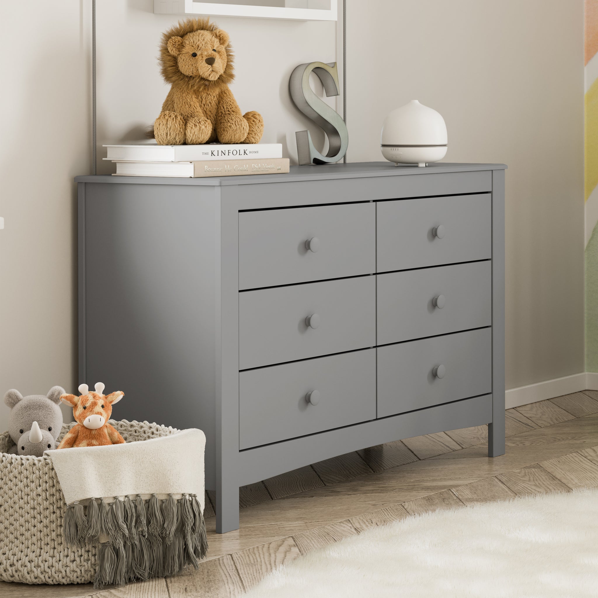 Pebble gray 6 drawer dresser in nursery