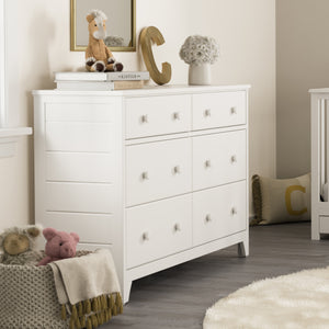 Angled view of white 6 drawer dresser