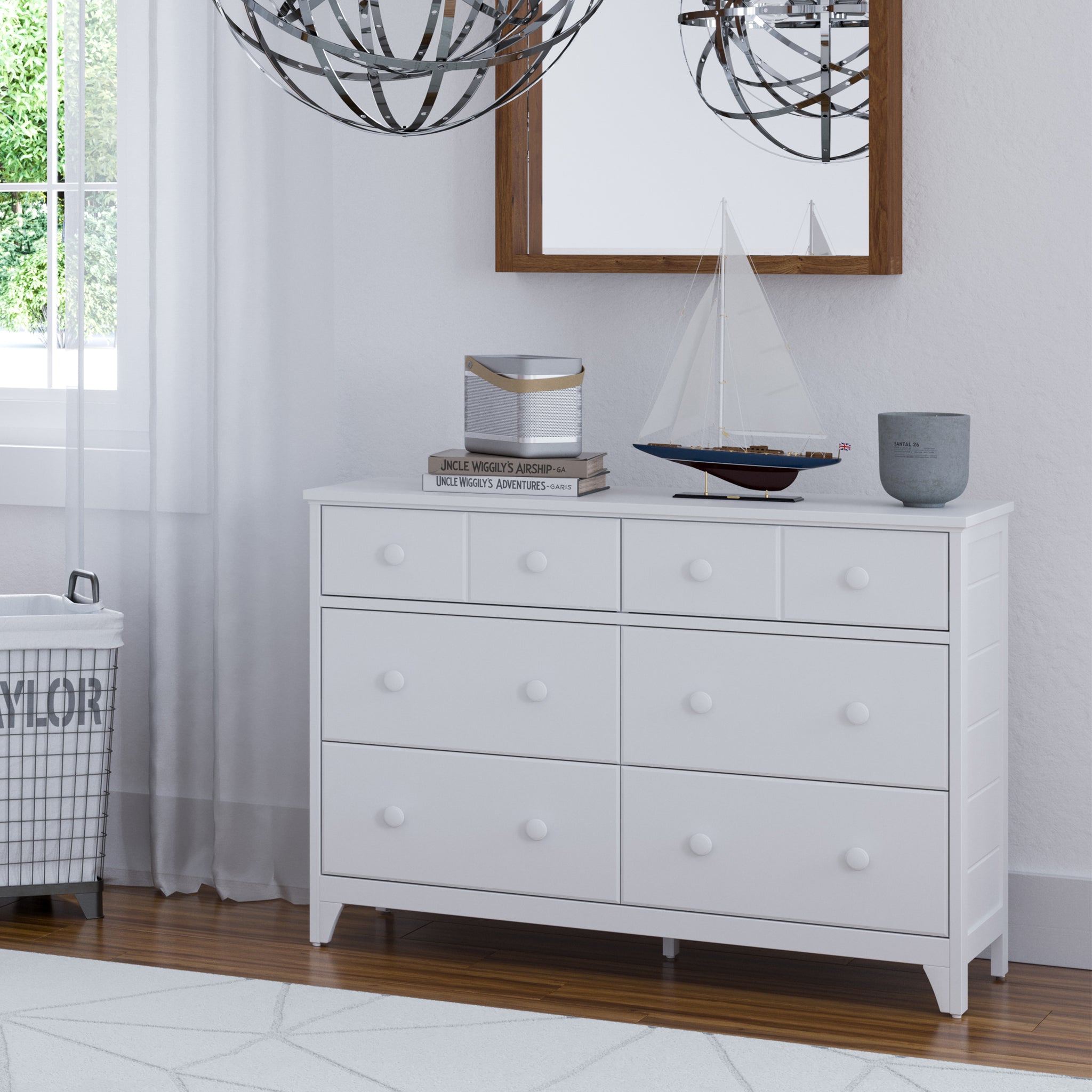 White 6 drawer dresser in nursery