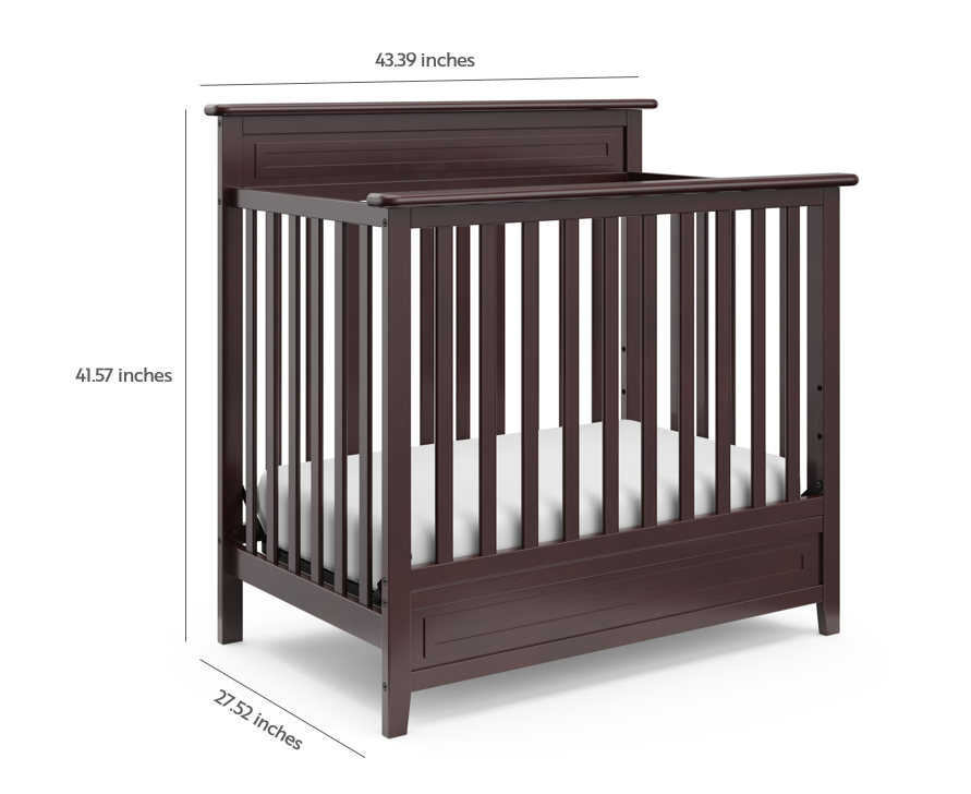 espresso mini crib dimensions graphic 