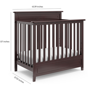 espresso mini crib dimensions graphic 