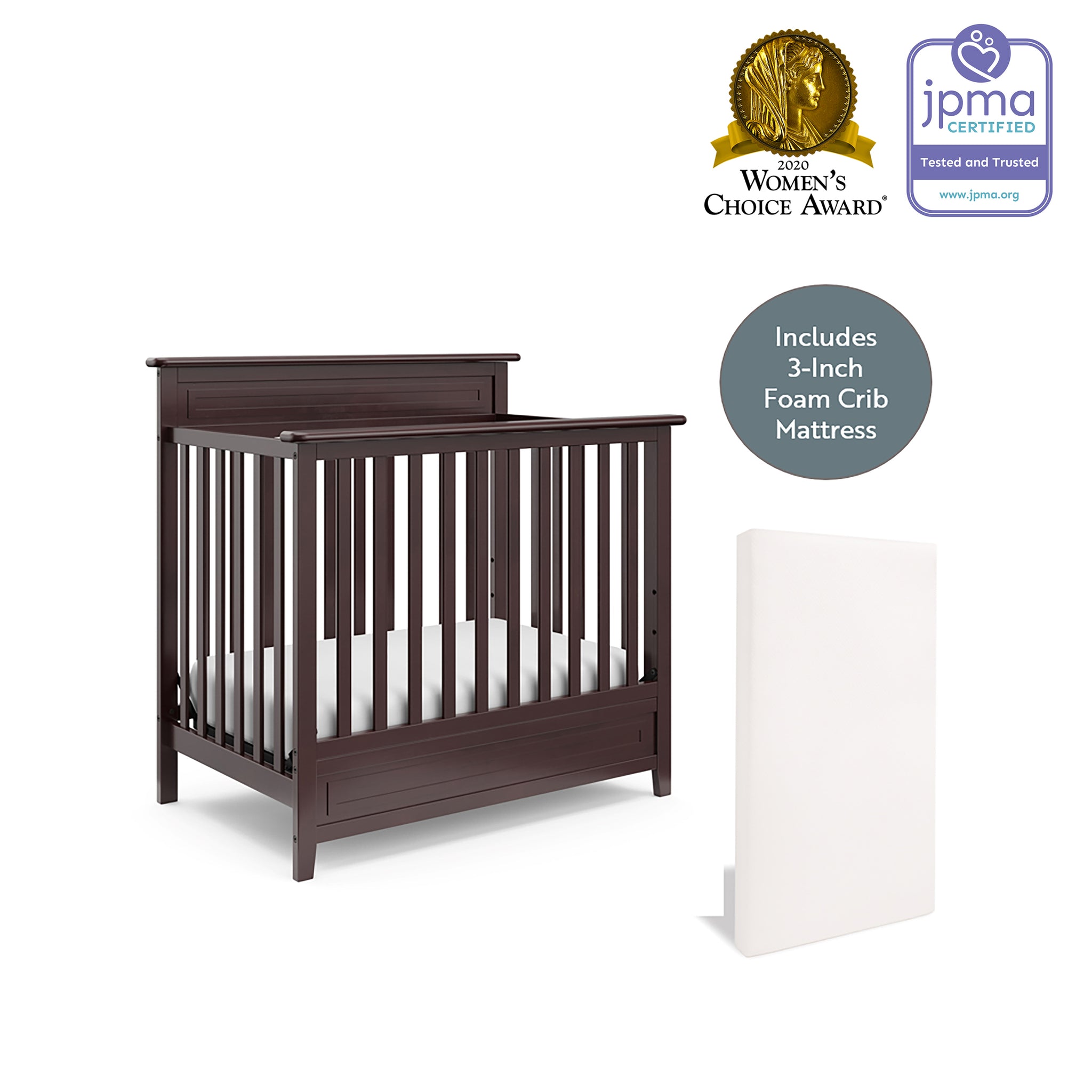 espresso mini crib mattress graphic