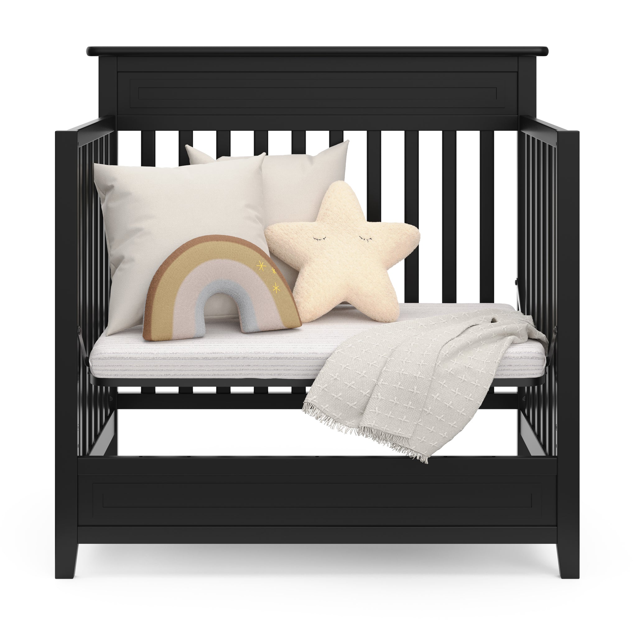 black crib in daybed conversion