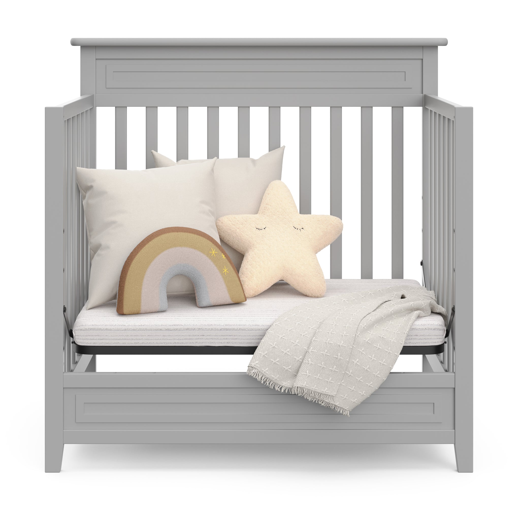 pebble gray crib in daybed conversion