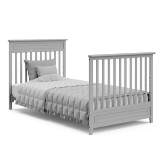 pebble gray crib in full-size bed conversion with headboard and footboard