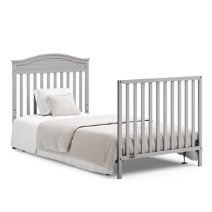 pebble gray crib in full-size bed with headboard and footboard conversion