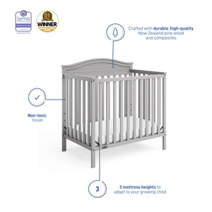 pebble gray crib features graphic