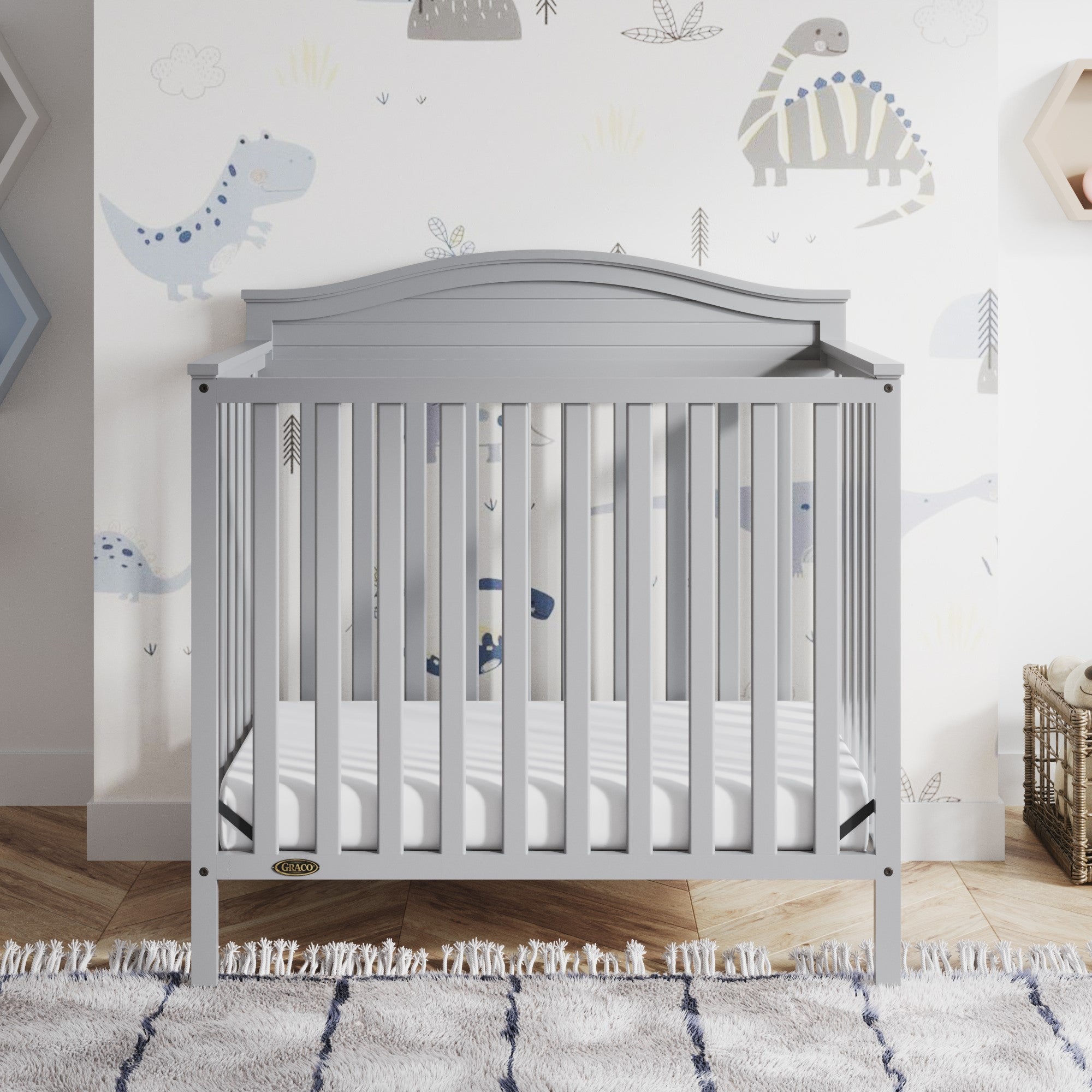 Pebble gray crib in nursery