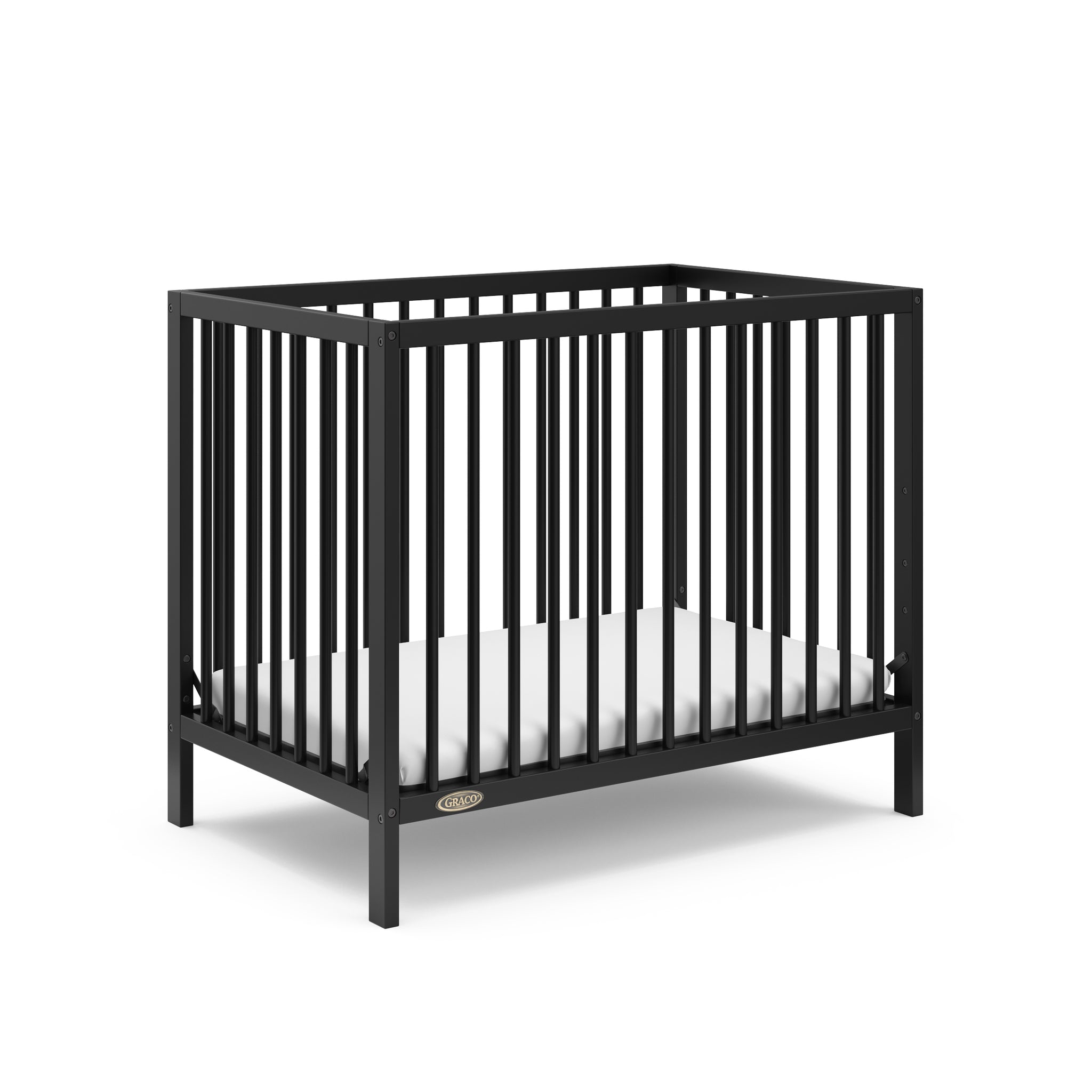 black mini crib angled view