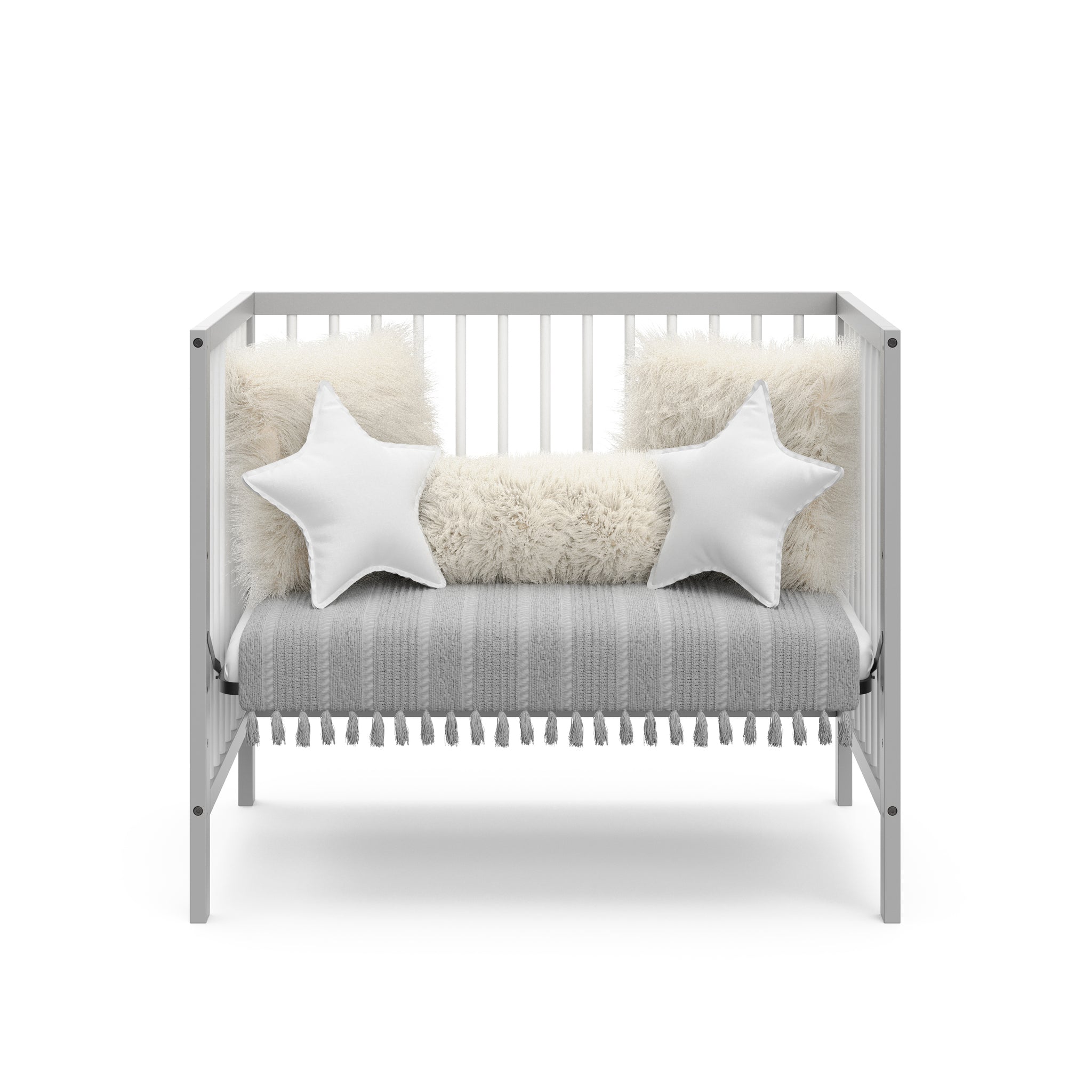pebble gray with white mini crib in daybed conversion