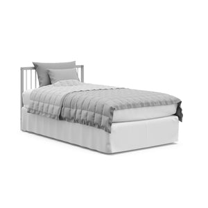 pebble gray with white mini crib in full-size bed with headboard only