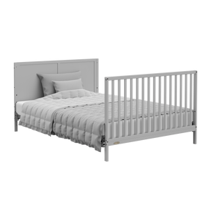 pebble gray crib in full-size bed with headboard and footboard conversion