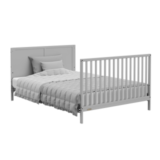 pebble gray crib in full-size bed with headboard and footboard conversion