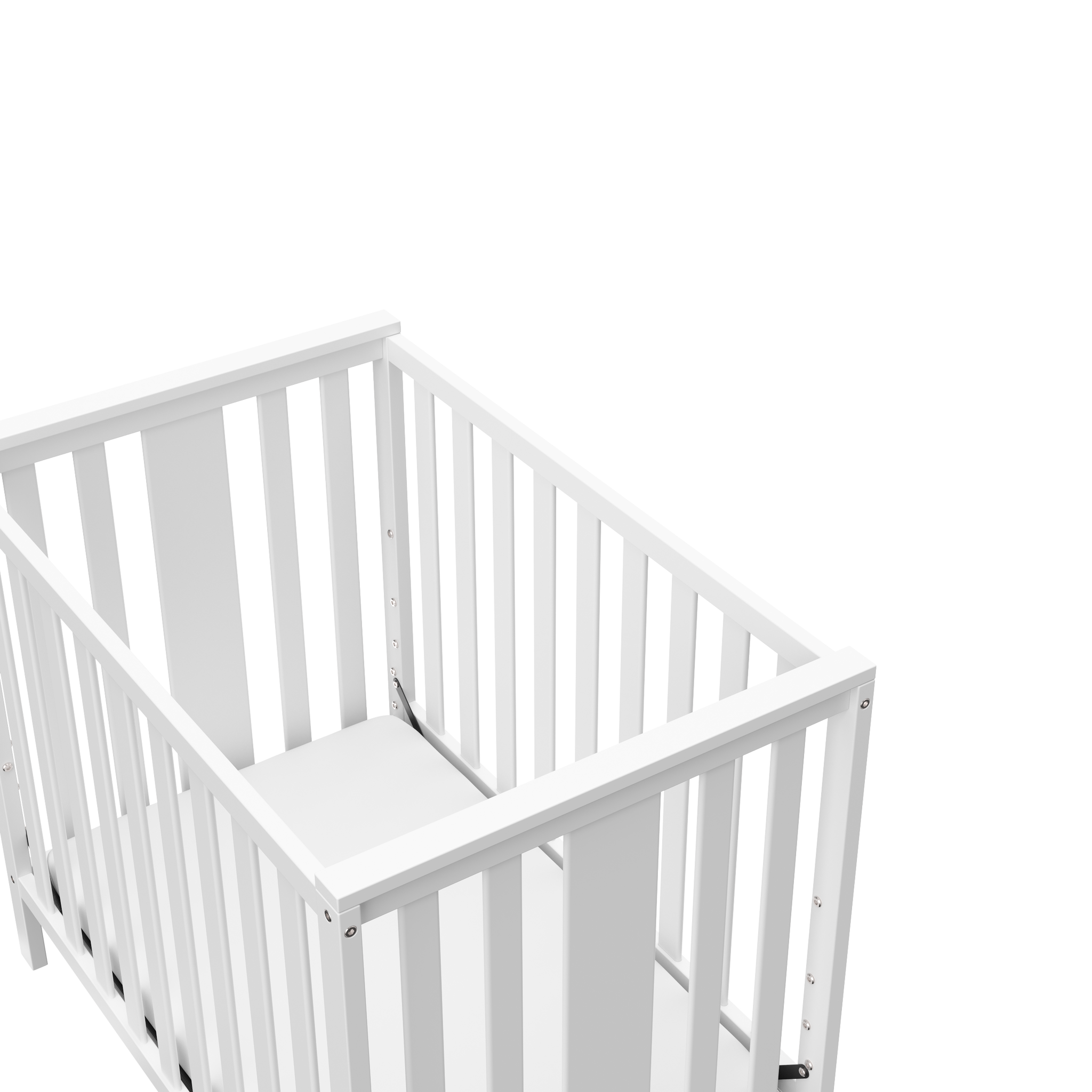 white close-up view of white crib