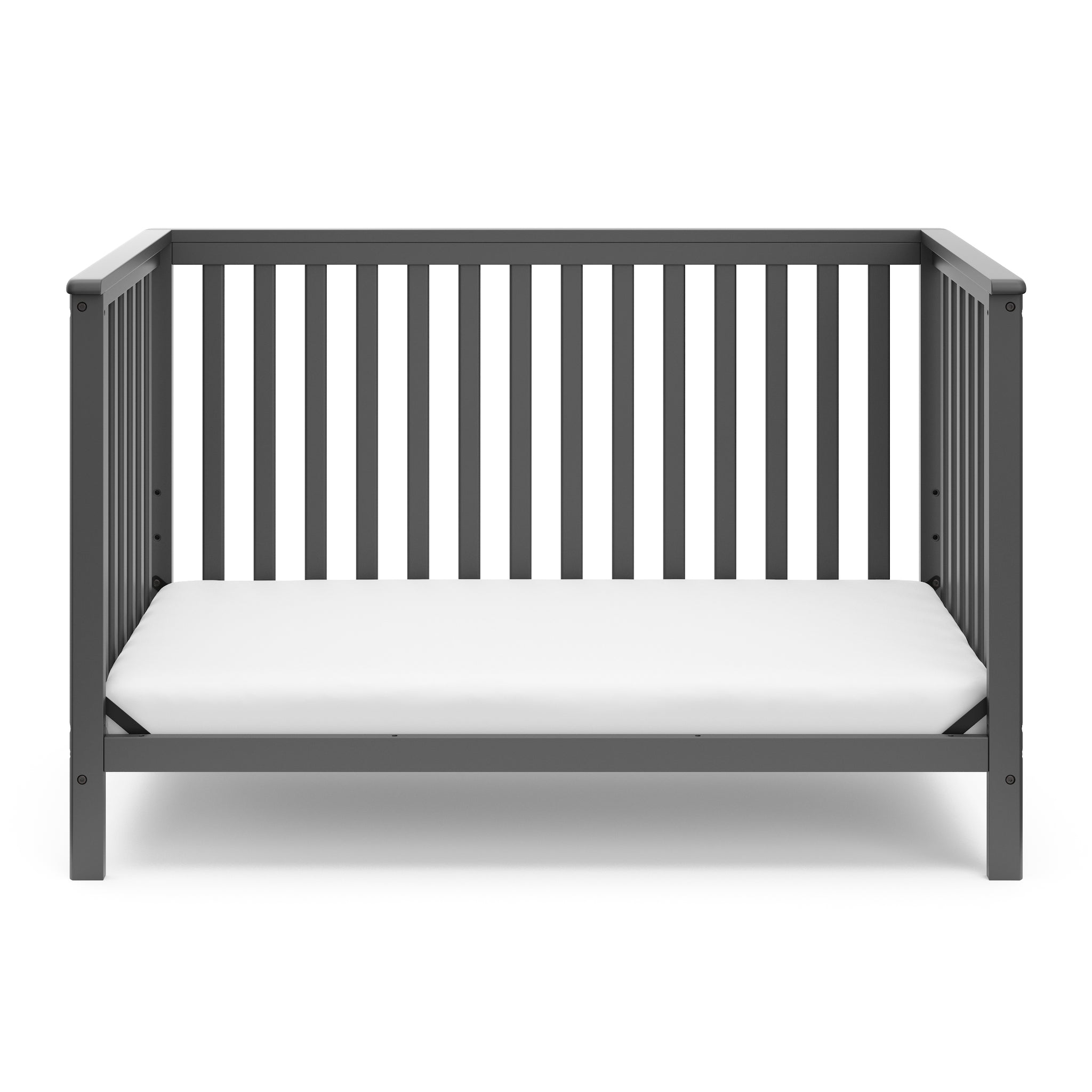 gray crib in toddler bed conversion