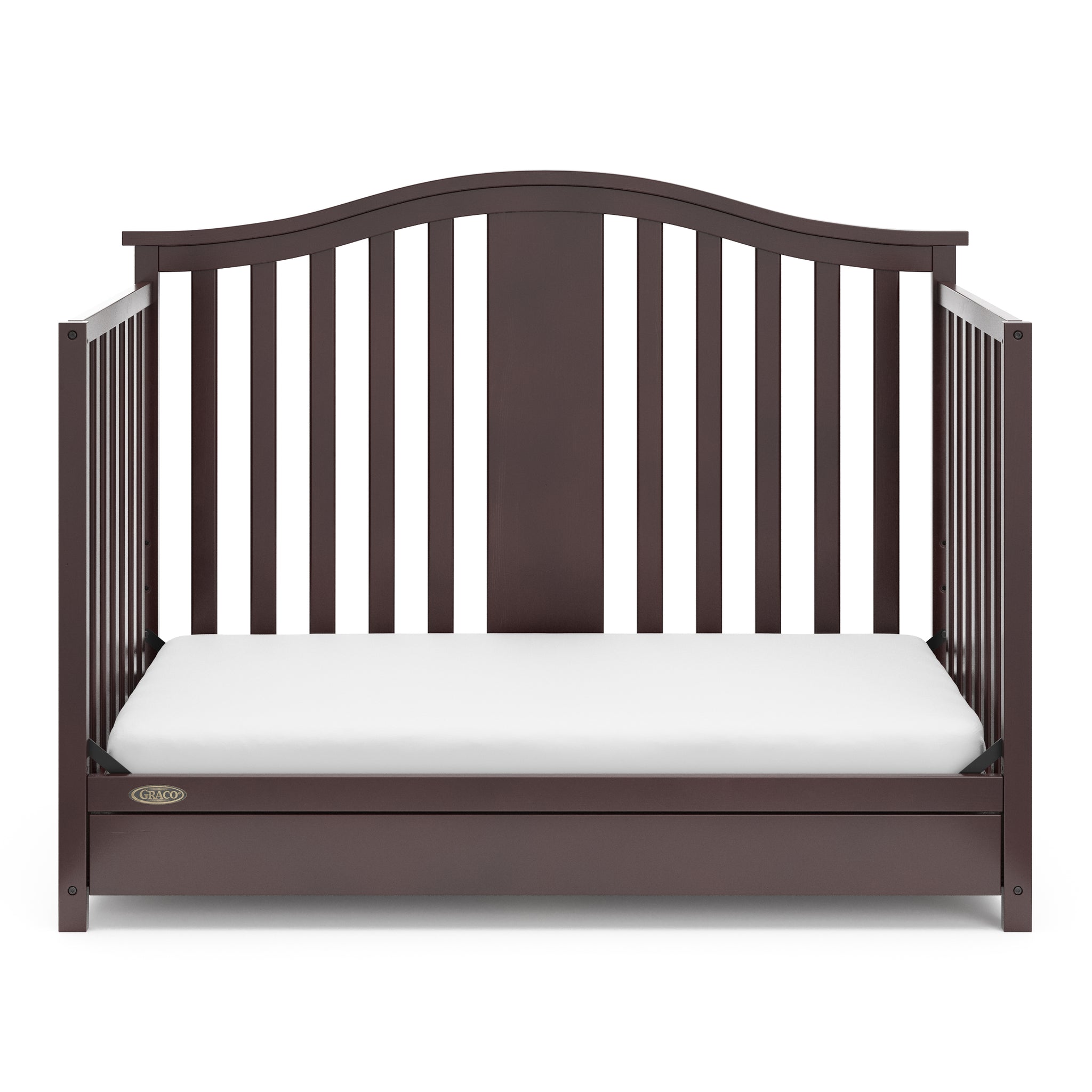 espresso crib with drawer in toddler bed conversion