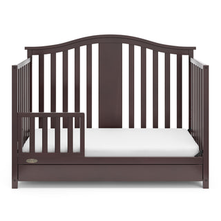 espresso crib with drawer in toddler bed conversion with one safety guardrail
