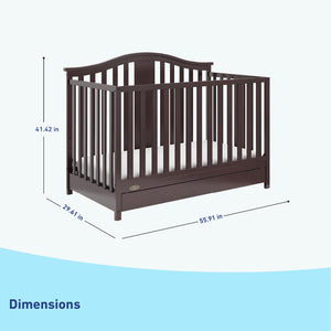 espresso crib with drawer dimensions graphic