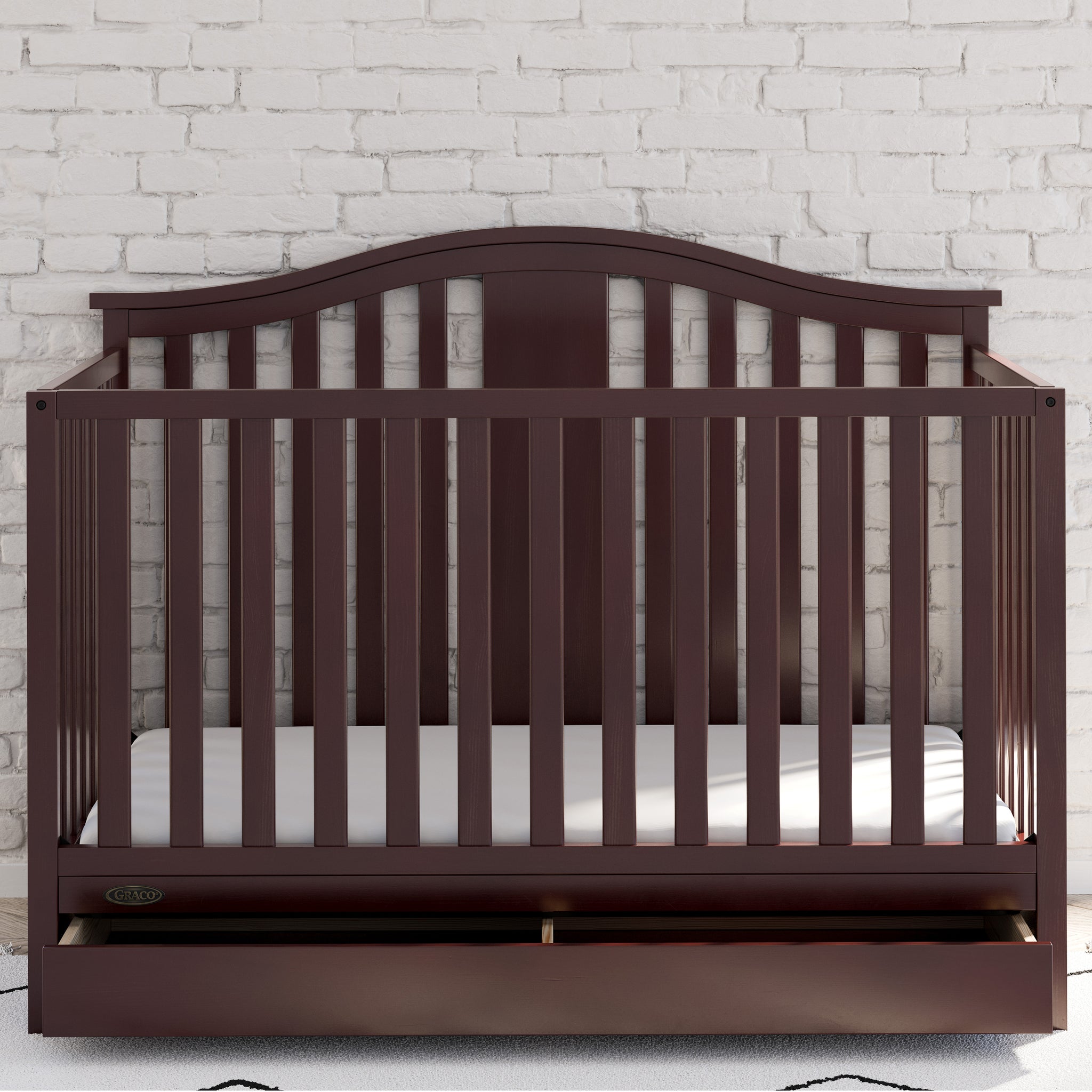 espresso crib with drawer in nursery