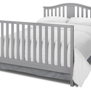 Pebble gray crib with drawer in full-size bed with headboard and footboard conversion