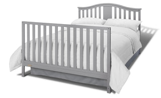 Pebble gray crib with drawer in full-size bed with headboard and footboard conversion