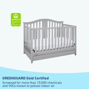 GREENGUARD Gold Certified Pebble gray crib with drawer