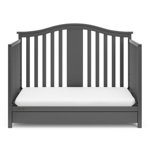 gray crib with drawer in toddler bed conversion