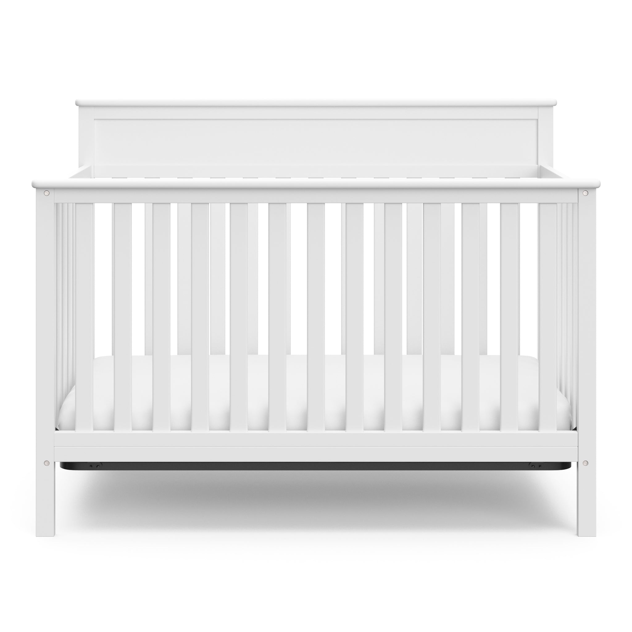 front view of white crib