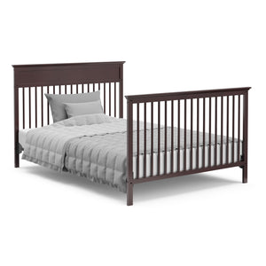 espresso crib in full-size bed with headboard and footboard conversion