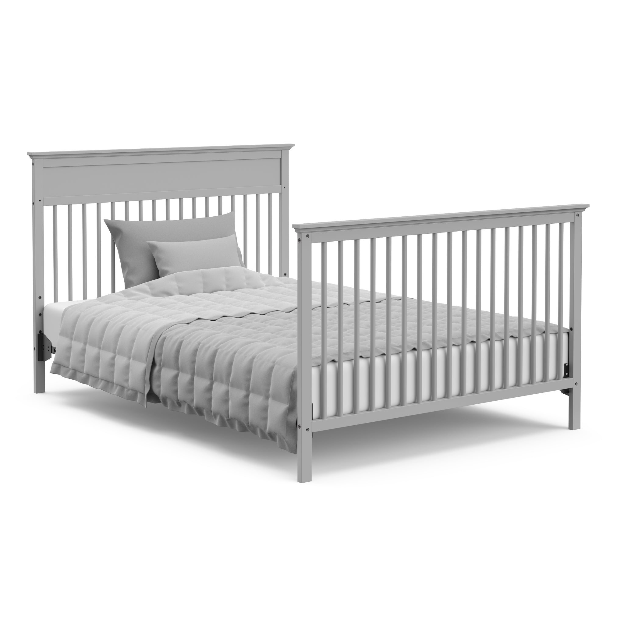 pebble gray crib in full-size bed with headboard and footboard conversion