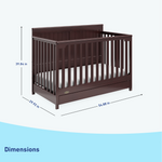 espresso crib with drawer's graphic with dimensions