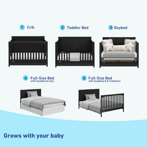 black crib with drawer conversions graphic