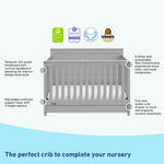 pebble gray crib with drawer's graphic with features