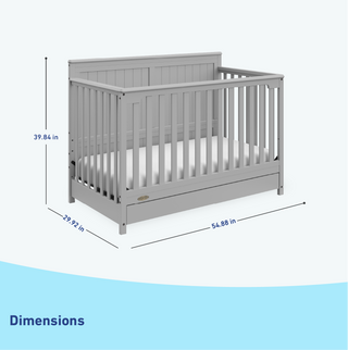 pebble gray crib with drawer's graphic dimensions