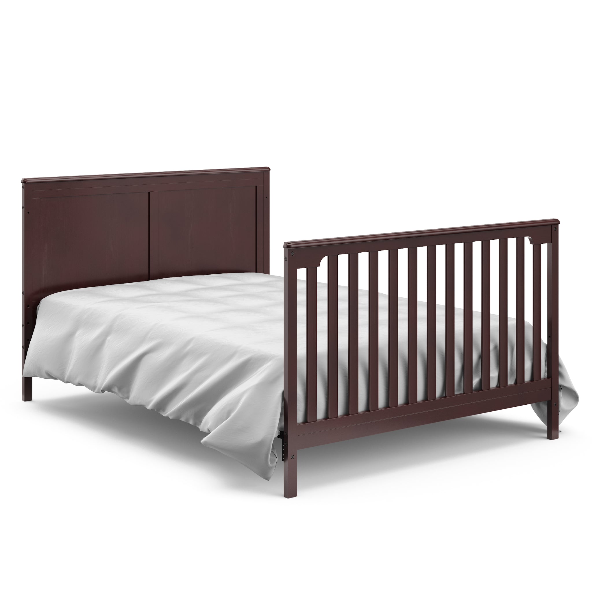 espresso crib in full-size bed with headboard and footboard conversion