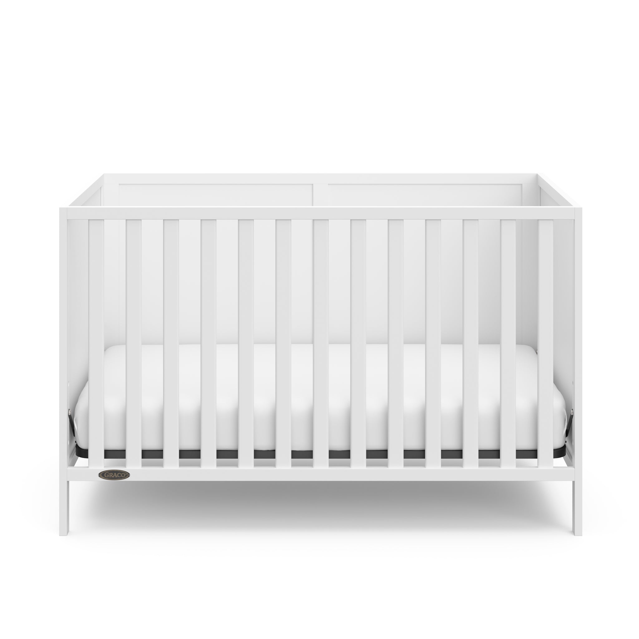 Front view of white crib