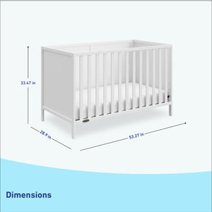 White crib dimensions graphic