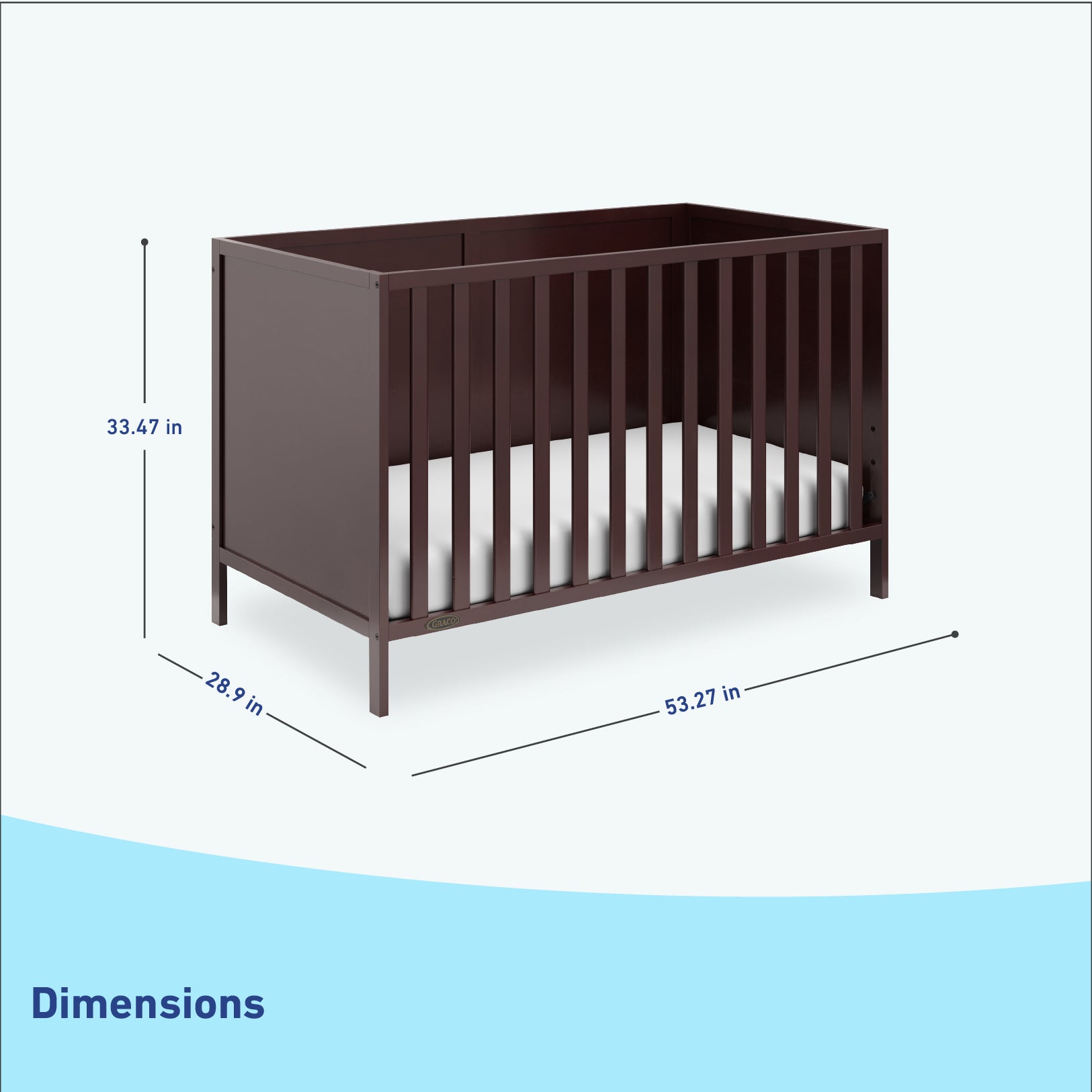 espresso crib dimensions graphic