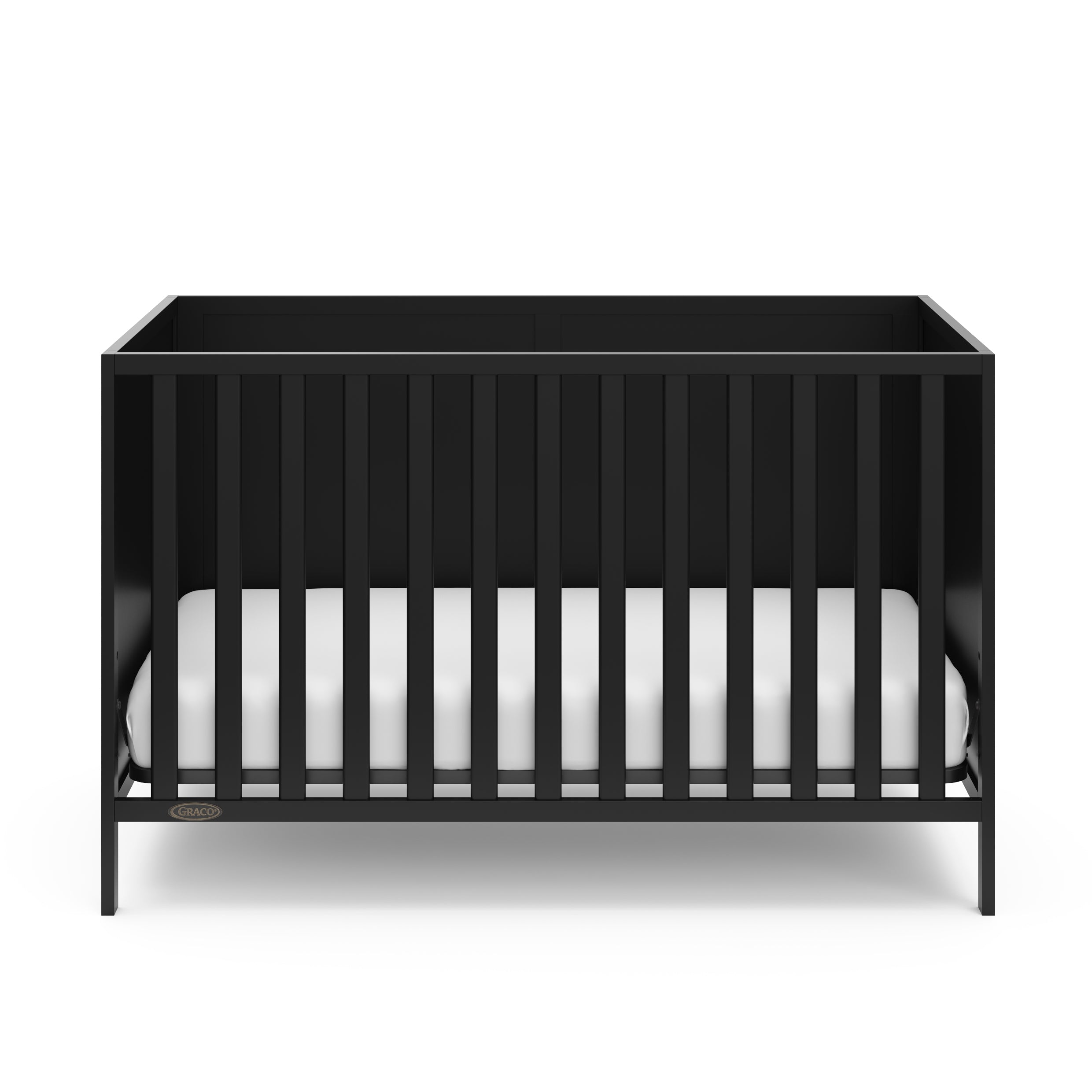 Front view of black crib