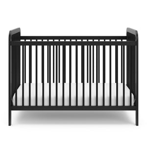 Front view of black crib 