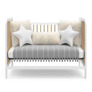 White with driftwood crib in daybed conversion with bedding 