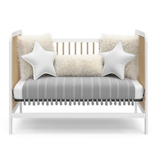 White with driftwood crib in daybed conversion with bedding 